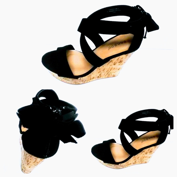 BAMBOO Shoes - NEW!Black Wedges Heel W/Bow!